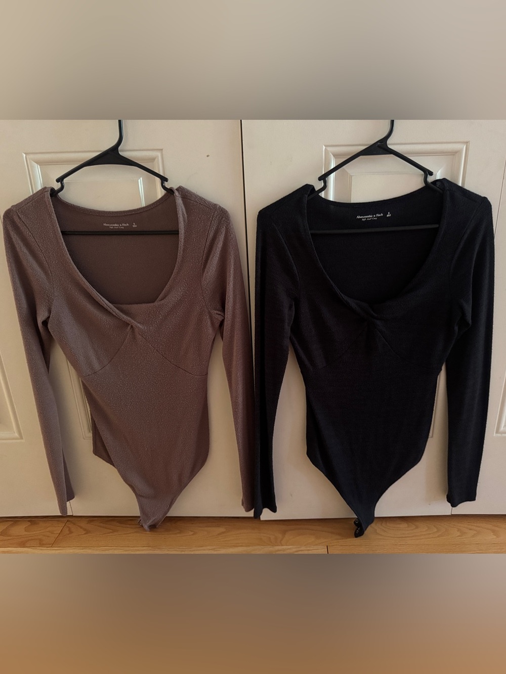 Abercrombie & Fitch Soft AF Long-Sleeve Bodysuits - Black & Taupe